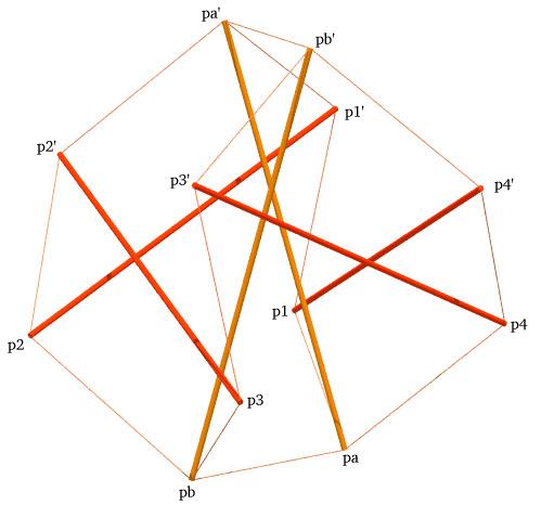 ray trace of two-fold prism girdled by four-fold prism