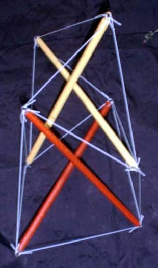 dowel-and-fishing-line two-fold two-layer tensegrity x-module column