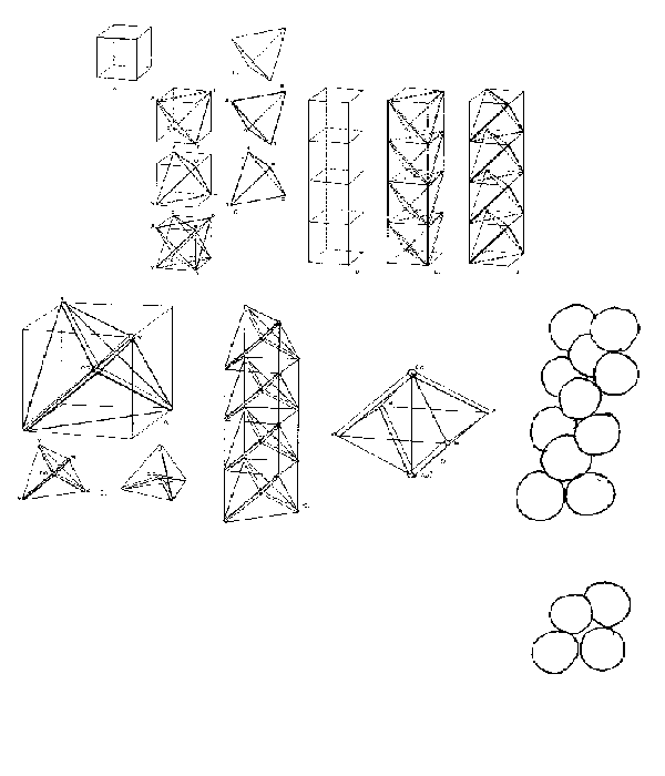 Figure 10:  Functions of Positive and Negative Tetrahedra in Tensegrity Stacked Cubes