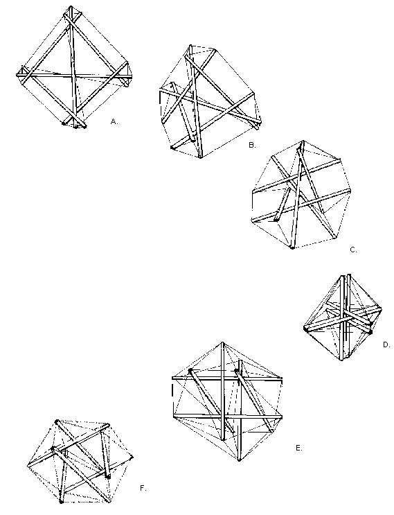 Figure 24:  Transformation of Six-Strut Tensegrity Structures