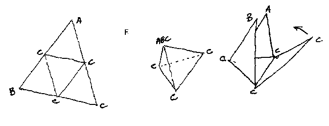 Tetrahedra Shown by Faces (shows how triangle can be folded to make a tetrahedron)