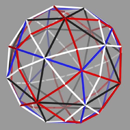 ray trace of thirteen great circles of the octahedron and tetrahedron