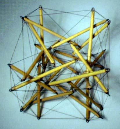 fishing line and dowel incarnation of lowest-frequency Octahedral Fly's Eye Tensegrity Truss