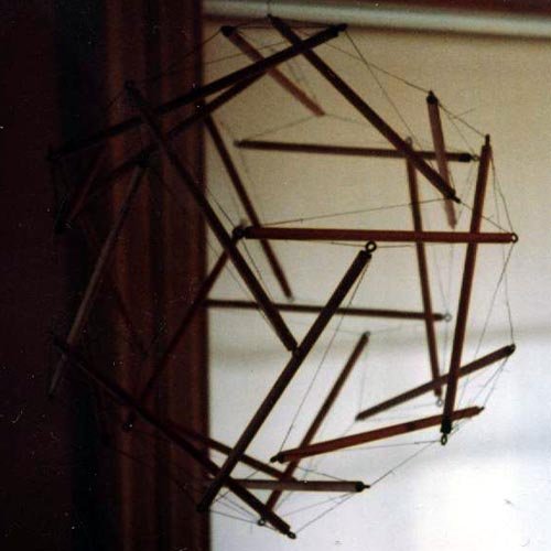 dowel, screw-eye and wire tensegrity rhombic dodecahedron