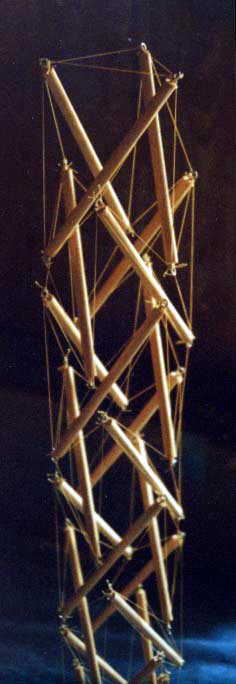 dowel and fishing line tensegrity tower