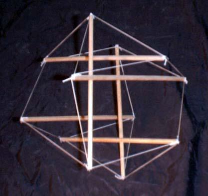 photo of dowel and pin tensegrity vector equilibrium