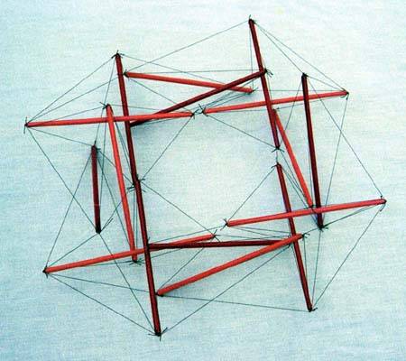 ray-trace schematic for two-fold tensegrity x-module torus