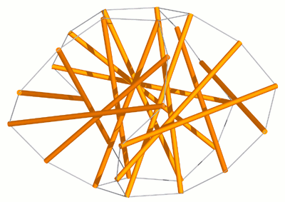 POV rendering of fan prism design (orange struts with blue tendons)