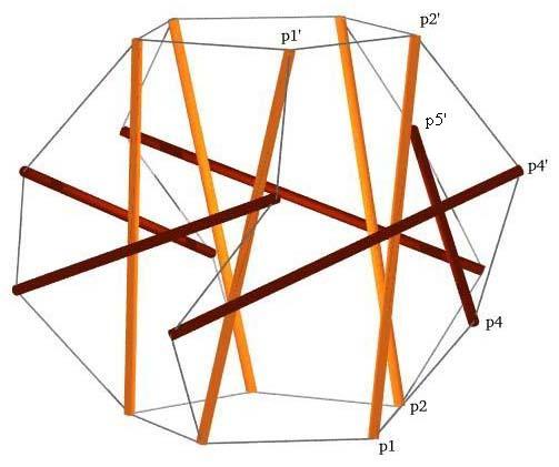 dowel-and-fishing-line augmented tensegrity five-fold prism restudy