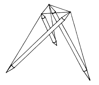 line drawing of string-and-dowel representation of t-tripod
